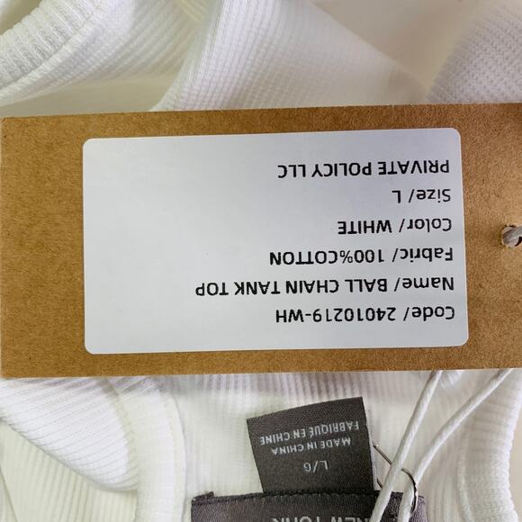PRIVATE POLICY Size L Ball Chain White Cotton Blend Ribbed Tank Casual Top - Picture 7 of 9